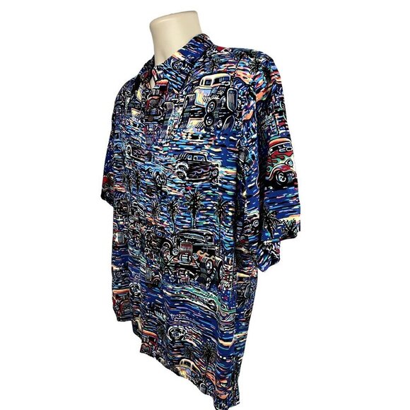 Art Of Eddy Reyn Spooner Classic Hot Rod Roadster Hawaiian Button Shirt Medium - Picture 3 of 8